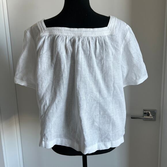 J Crew Sailor Squareneck Top In Linen Womens Large White - Picture 3 of 9